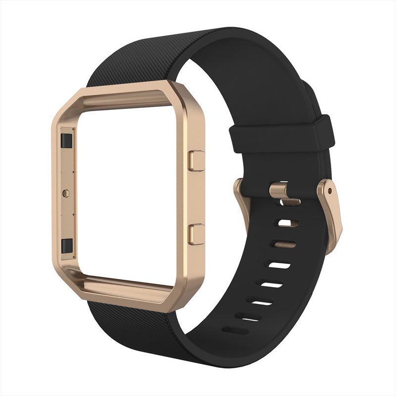 Simpeak Sport Band Compatible with Fitbit Blaze Smartwatch Sport Fitness, Silicone Wrist Band with Meatl Frame Replacement for Fitbit Blaze Men Women, Small, Black+Rose Gold Frame - Image 1